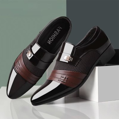 Elegant Slip-On Business Loafers for Men - Patent Leather Office Casual Shoes